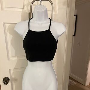 Beginning Boutique Size 6 Black Halter Tie Crop Top